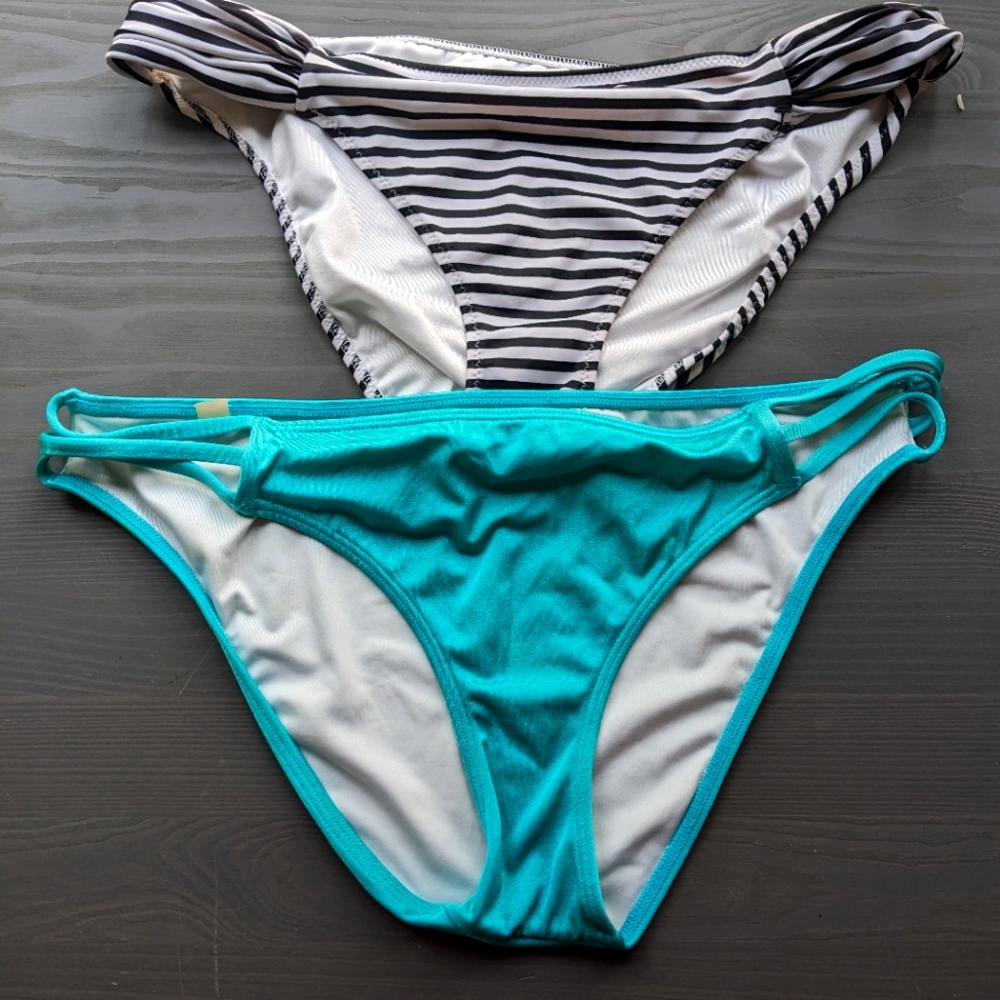 Striped and Teal Women's Bikini Bottoms